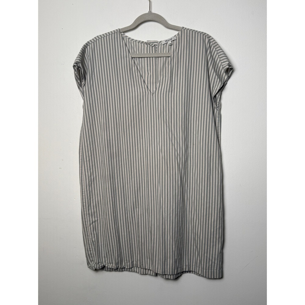 Madewell‎ Womens Gray White Striped Button Back V-Neck Shift Dress Size L
